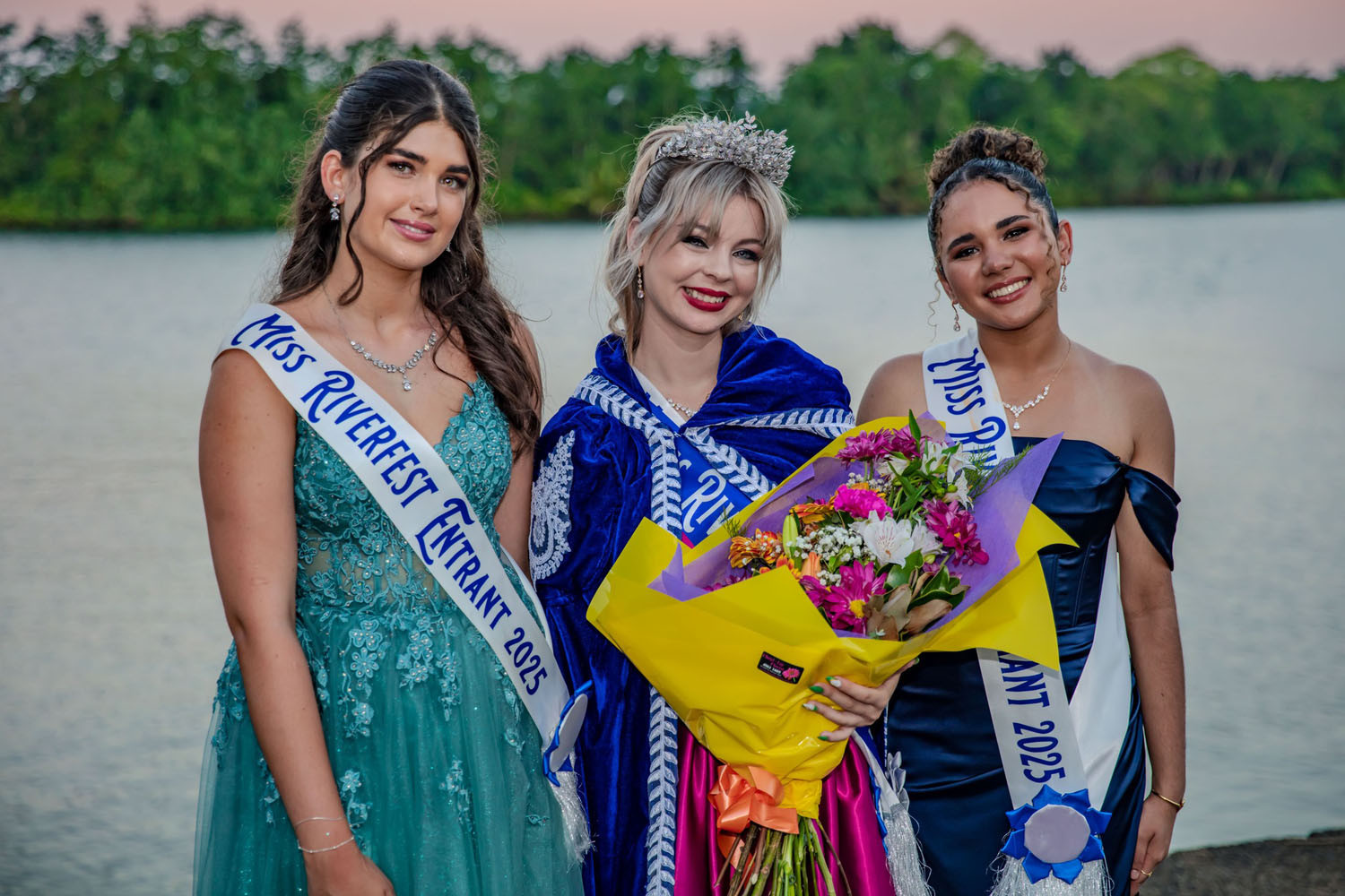 Riverfest Queen entrants (from left) Meg Granville, Dakota Dunford, who took out the crown with entrant Mia Terry. Picture: Vince Sofia