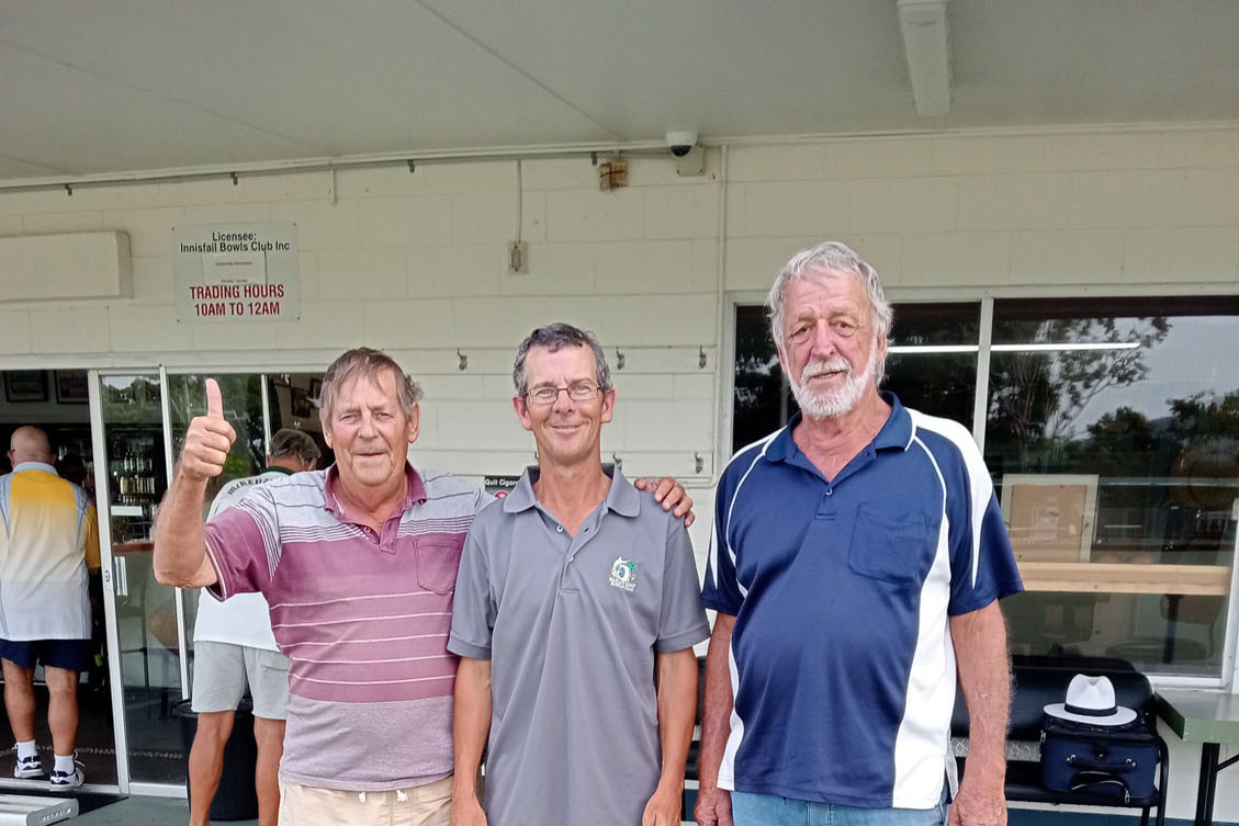 Men’s social bowls winners on 25 September: Rod McMillan, Mark Elliott and Warren Sinclair. Picture Supplied