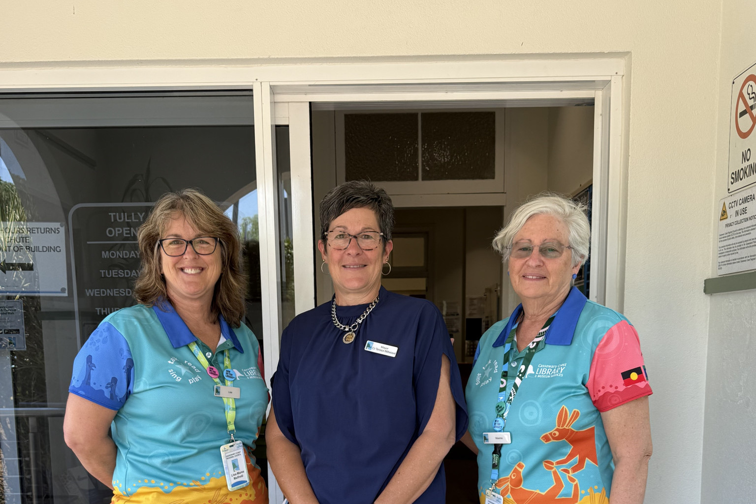 Cassowary Coast Mayor Teresa Millwood with Lisa-Maree Maifredi and Maxine Marsh from the Tully Library. Picture: Cassowary Coast Regional Council