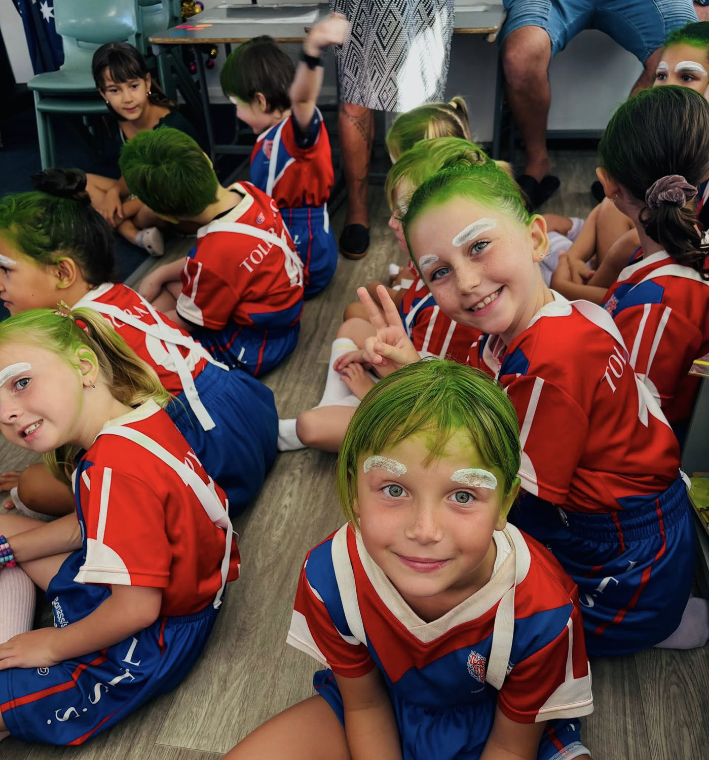 Face painting and hair colouring.