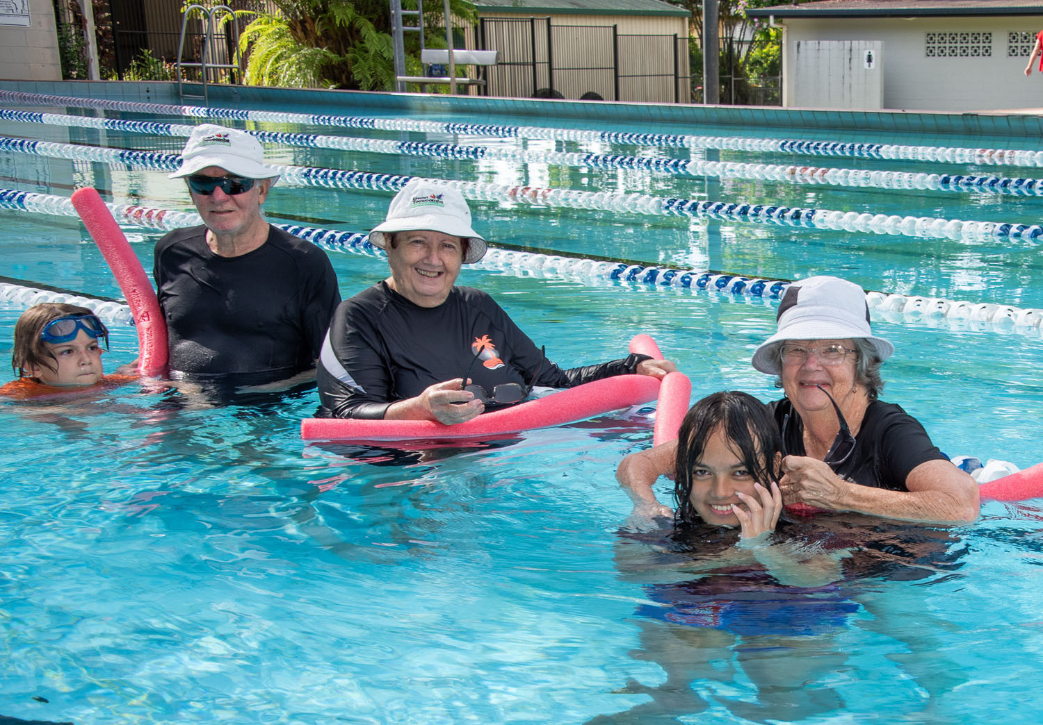 Seniors and juniors enjoying Babinda pool (names withheld) – but it might be the facility’s last summer open. Picture: David Gardiner
