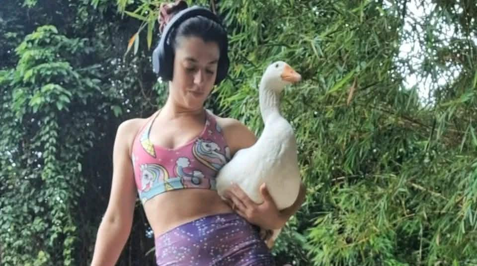 Ana with another adoptee, ‘Eggbert’